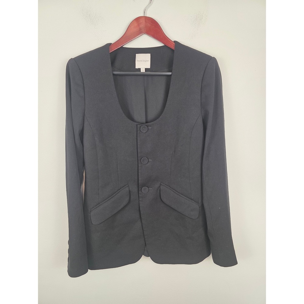 Favorite Daughter Diana Womens Scoop Neck Blazer Black Size S 3 Button Jacket